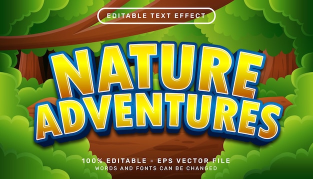 nature adventure 3d text effect and editable text effect with leaf and jumgle illustration