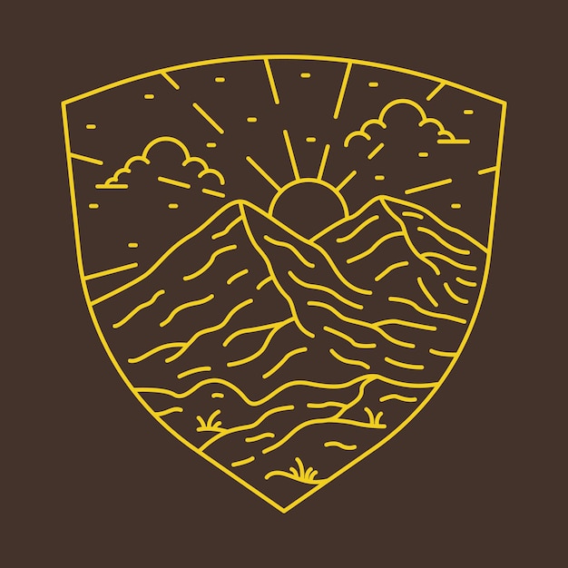 Природа приключения дикая гора скала линия значок патч булавка графическая иллюстрация дизайн футболки