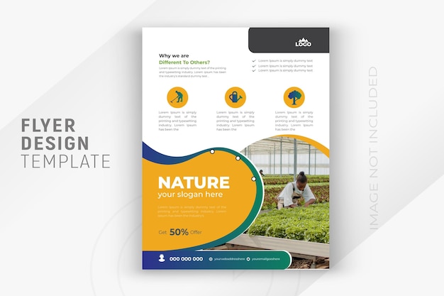 Nature agriculture service and 2 color gradient clean background or company business multipurpose flyer layout design template