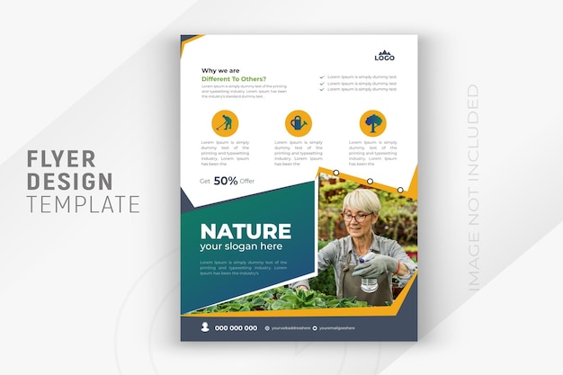 Nature agriculture service and 2 color gradient clean background or company business multipurpose flyer layout design template