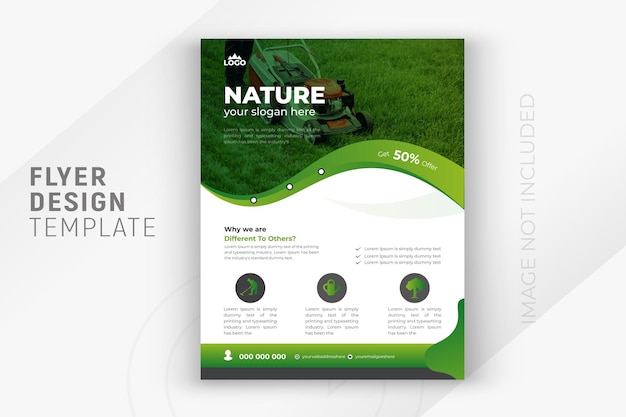 Vector nature agriculture service and 2 color gradient clean background or company business multipurpose lawn care flyer layout design template