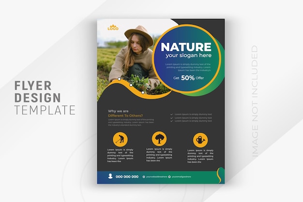 Nature agriculture service and 2 color gradient clean background or company business multipurpose lawn care flyer layout design template