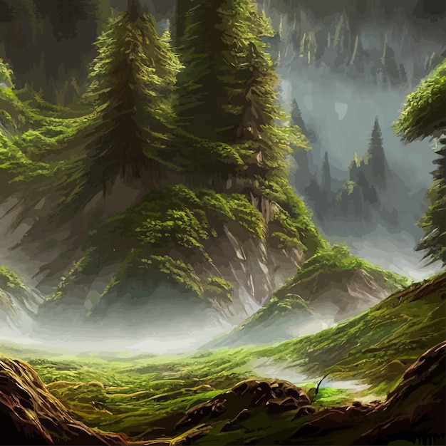 ベクトル 自然と風景のベクトルイラスト 木 森林 山 植物 バックグラウンドカードまたは