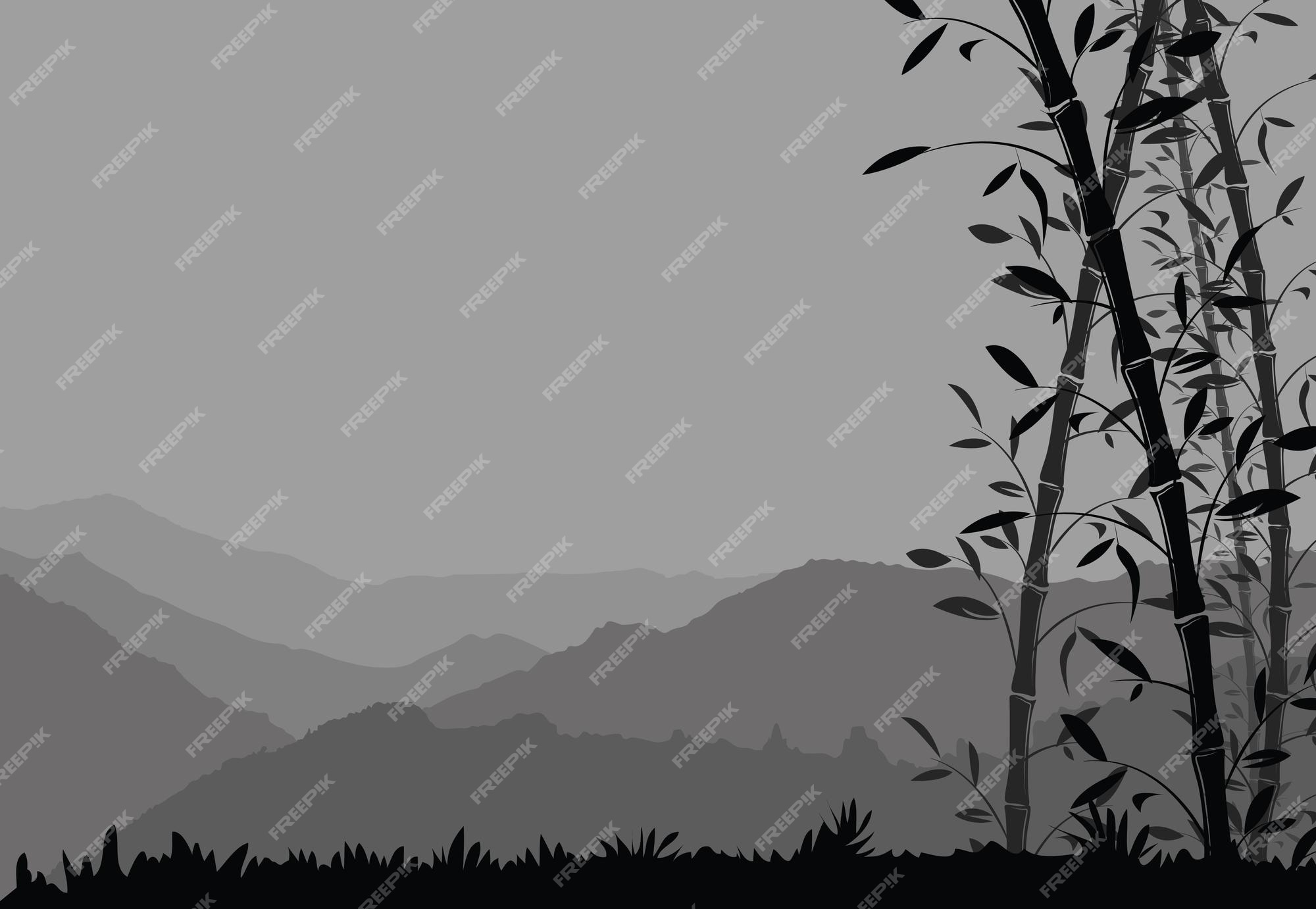 Premium Vector | Nature background with bamboo black and white scenery  wallpaper vector illustration