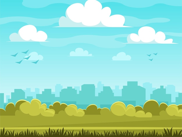 Nature background with cityscape City park on the background of the business district Vector