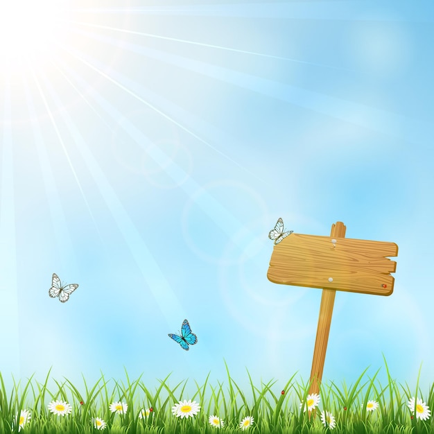 Nature background with wooden sign