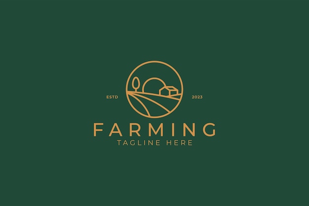 Nature Badge Logo Farm en Agricultural Sign Symbol Village Rural Countryside Scene Sunrise Abstract