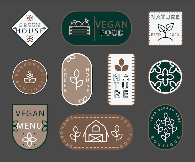 Vector nature badges set template organic cafe collection set