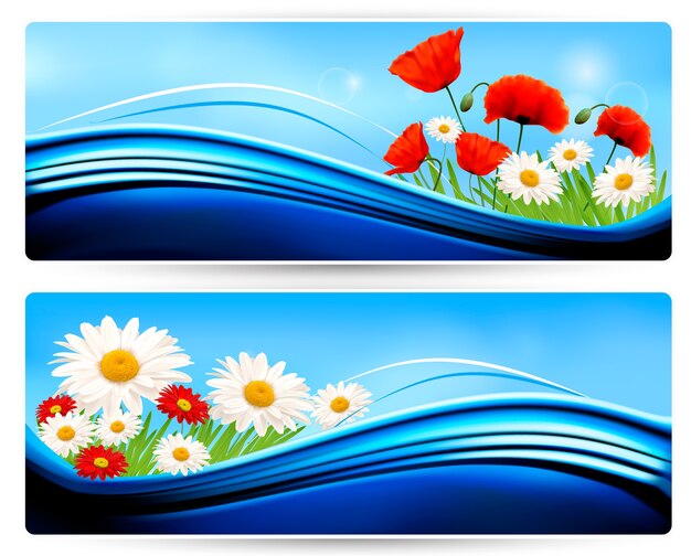 Nature banners with color flowers