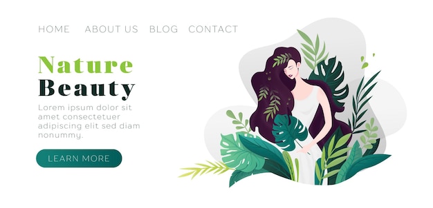 Nature beauty girl Green leaves natural products cosmetics body care healthy life