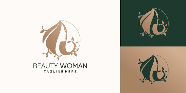 モダンな創造的なロゴデザインプレミアムベクトルを持つ女性のための自然の美しさのベクトルアイコン