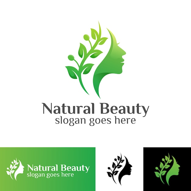 Nature beauty woman with leaf logo template