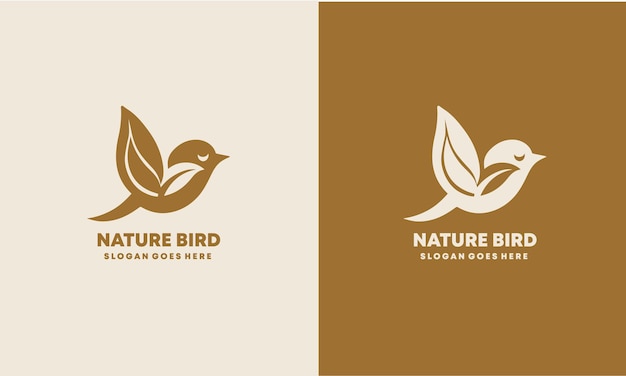 Vector nature bird logo design bird and leaf combination logo premium vector illustration