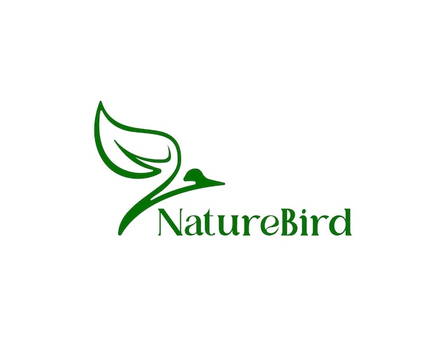 Nature bird logo Outline silhouette bird logo with leaves wing