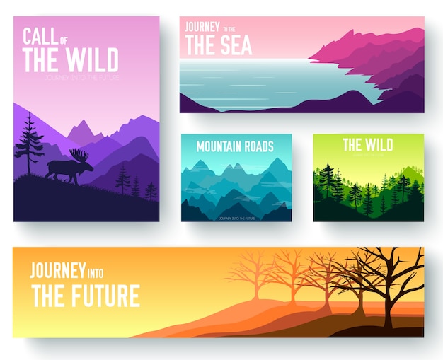 Nature brochure cards set illustration