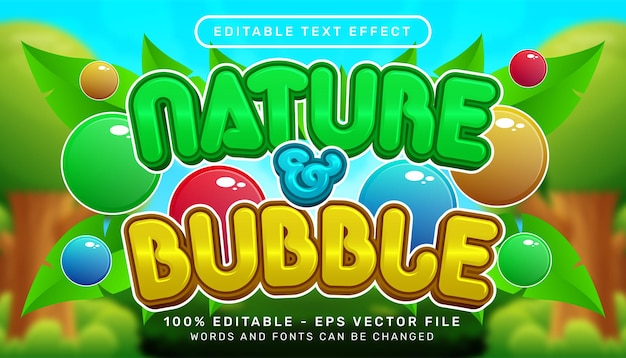 nature and bubble 3d text effect and editable text effect with leaf illustration