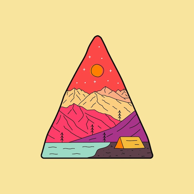 Vector nature camping lake and mountains for patch badge design emblem design tshirt design