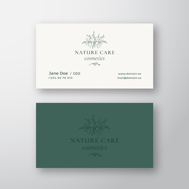 Nature care cosmetics vector teken of logo en sjabloon voor visitekaartjes.