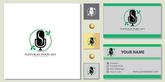 Nature circle podcast logo premium template with elegant business card vector eps 10