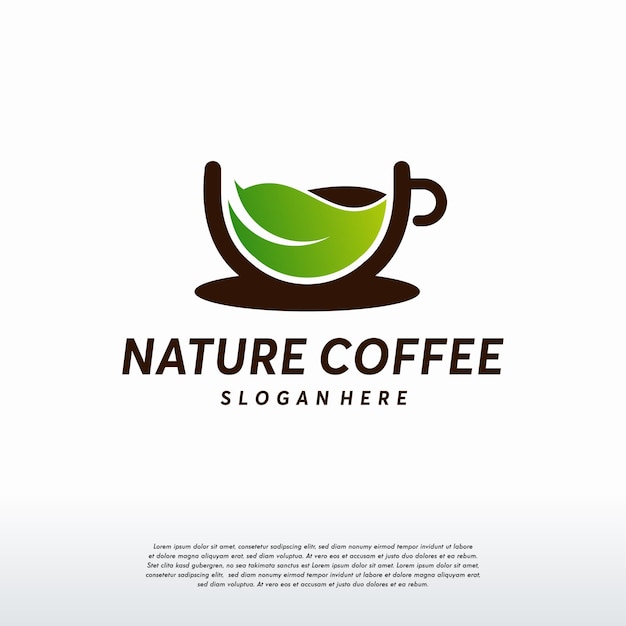 Nature coffee logo designs, leaf cup logo symbol