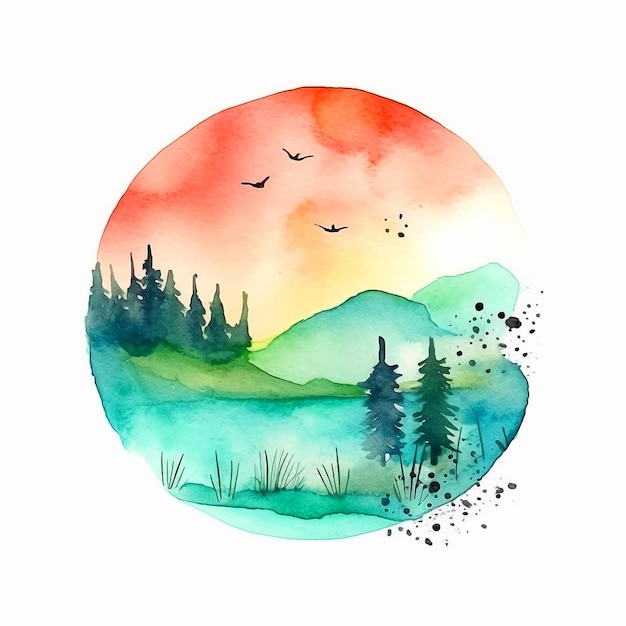 Vector nature colorful watercolor hand painted