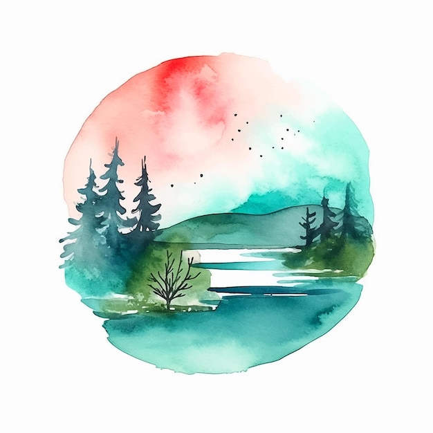 Nature colorful watercolor hand painted