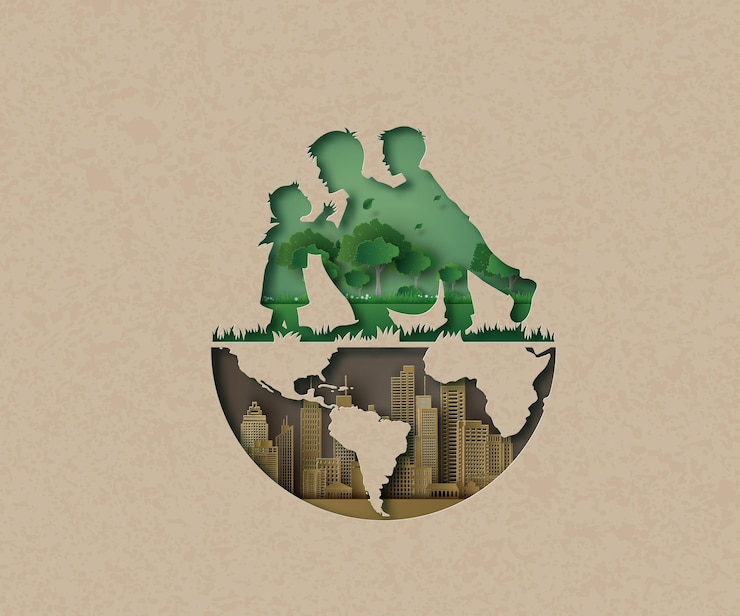 Vector nature concept and world environment day with happy family.paper art style.