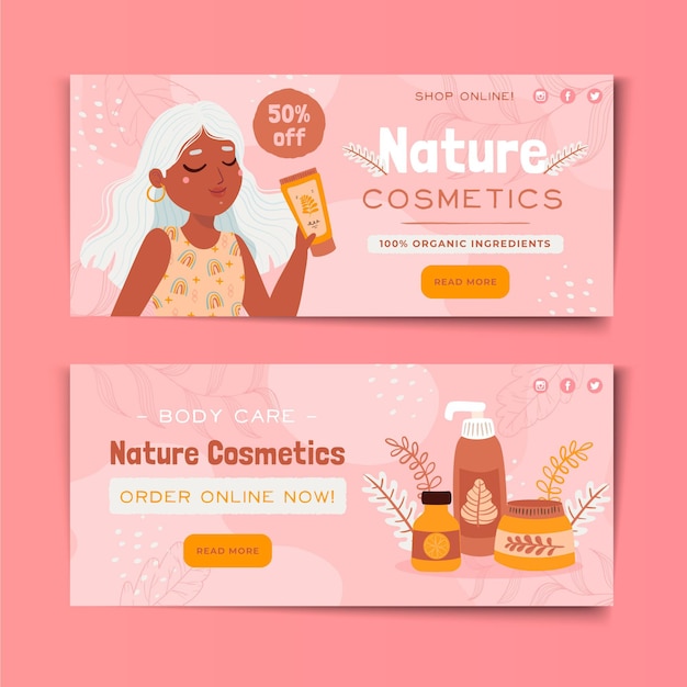 Natura cosmetici banner web design Vettore Premium
