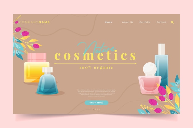Vector nature cosmetics landing page web template