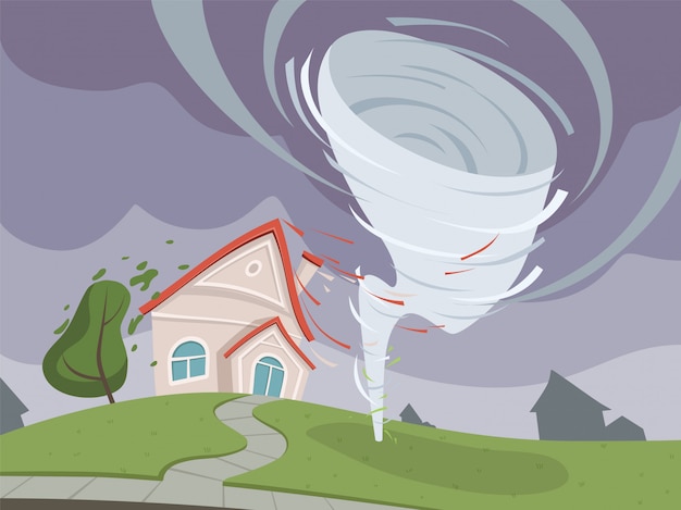 Nature disaster illustration. weather environmental damage dramatic apocalypse vector cartoon