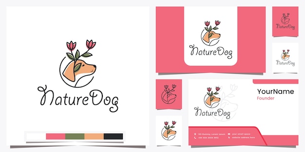 Nature dog flower with beautiful line art logo design inspiration