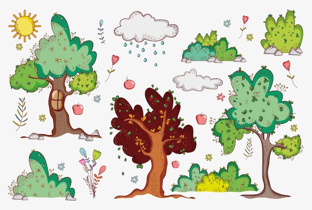 Vector nature doodle cartoons