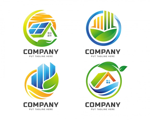 Modello di logo di eco stato reale edificio per l'azienda