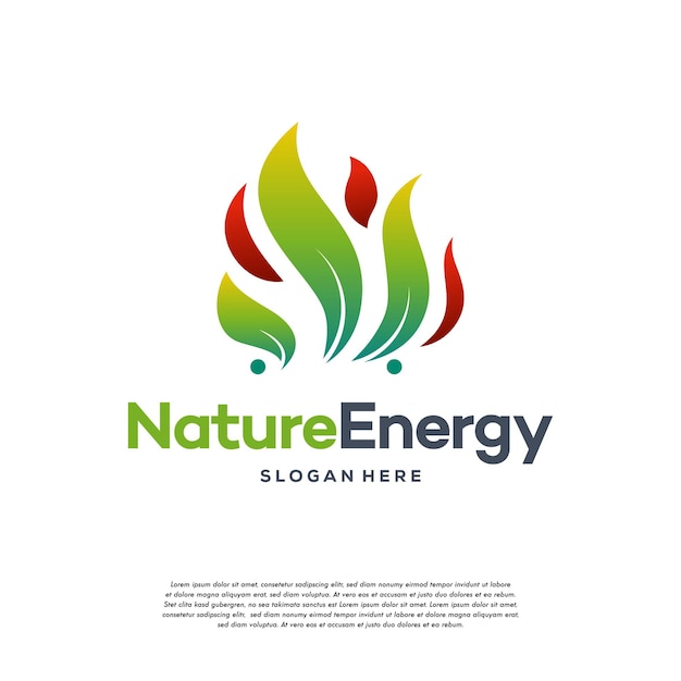 Nature energy logo design concept vector template leaf with fire flame droplet shape