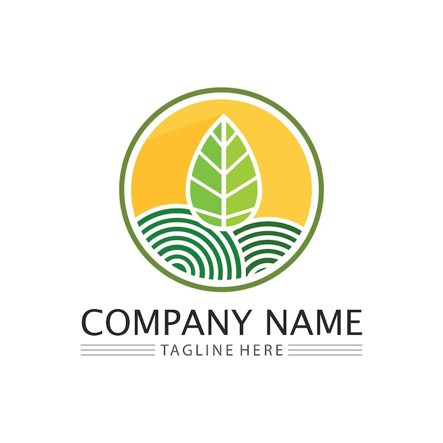 Nature Farm and farming vector logo illustration design sun farmIsolated illustration of fields farm landscape and sun Concept for agriculture harvesting natural farm organic products