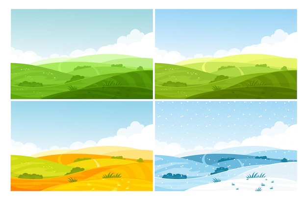 Nature field landscape in four seasons