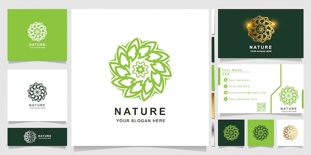 Nature, flower, boutique or ornament logo template with business card design.