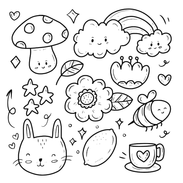 Vector nature flower and cloud icon collection set sticker