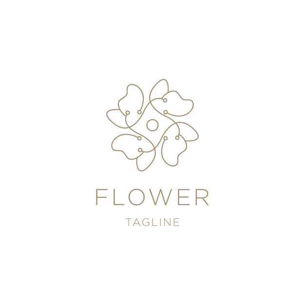 自然の花のラインのロゴデザインテンプレート