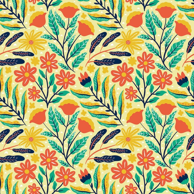 Vettore natura fogliame e fiore seamless pattern