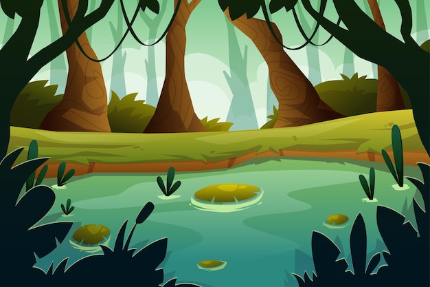 Nature Forest Landscape background illustration for happy earth day with environment lake scenery