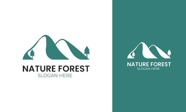 Nature forest logo design with mountain or hill concept