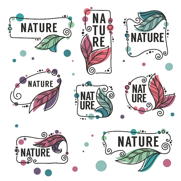 Коллекция nature frames каракули цветы эмблемы и логотип