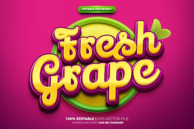 Vector nature fresh grape fruits 3d editable text effect style