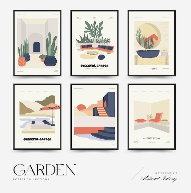 자연 정원 및 조경 포스터 템플릿 또는 카드 집과 야외에서 꽃과 식물