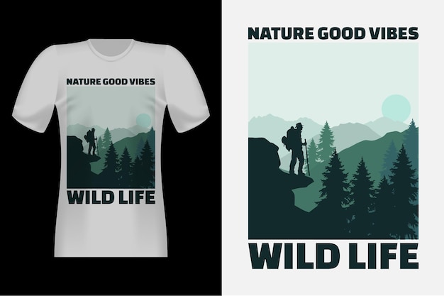 Nature Good Vibes 손으로 그린 스타일 빈티지 티셔츠 디자인
