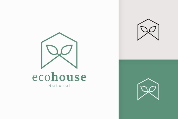 Nature green house logo with tree and leaf shape