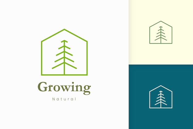 Nature green house logo with tree and leaf shape