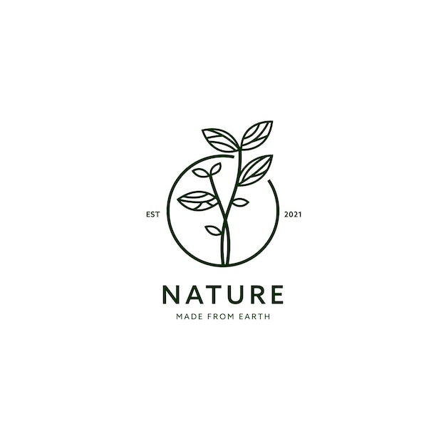 Nature growth growing green plant herbal logo with line style icon