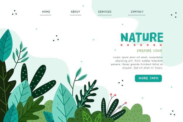 Nature hand drawn landing page template